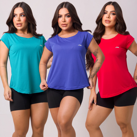 Kit 3 Camiseta Academia Feminina Dry Fit