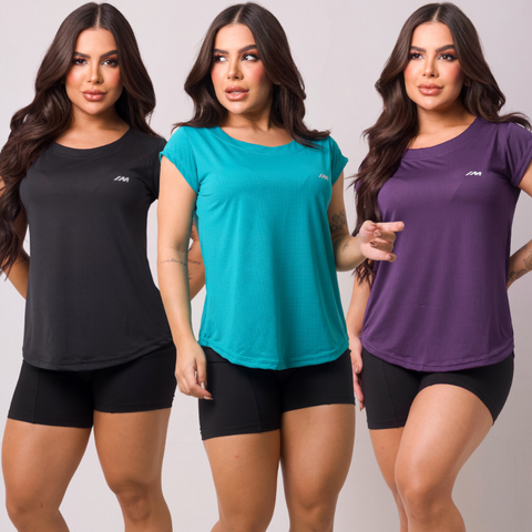 Kit 3 Camiseta Academia Feminina Dry Fit