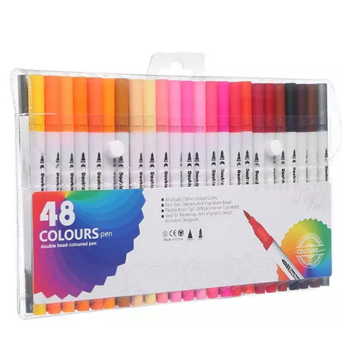 Canetas Coloridas Kit 24/36/48/60/80 Canetas 2 em 1 Ponta Fina