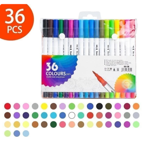 Canetas Coloridas Kit 24/36/48/60/80 Canetas 2 em 1 Ponta Fina