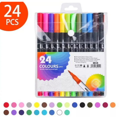 Canetas Coloridas Kit 24/36/48/60/80 Canetas 2 em 1 Ponta Fina
