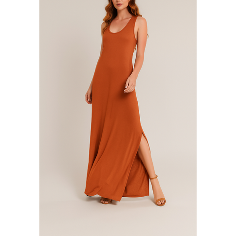 Vestido Longo Com Fenda Regata Liso Viscolycra