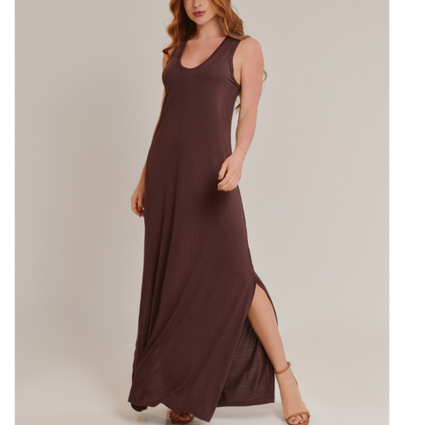 Vestido Longo Com Fenda Regata Liso Viscolycra