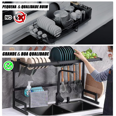 Cozinha Escorredor Rack Aço Inoxidável 65cm Ajustável Organizador Louça Preto Suspenso Modular Autossustentável Kitchen