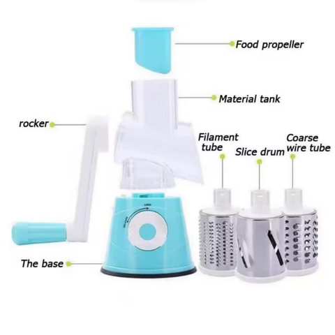 Cortador Ralador Manual 3 Lâminas Fatiador Legumes Verduras Frutas Tabletop Giratório