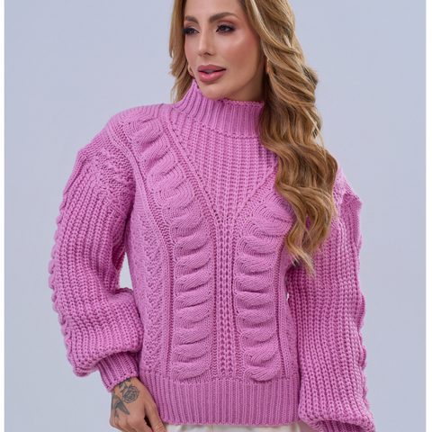 Suéter em Tricô Feminina Lã Premium Gola Alta