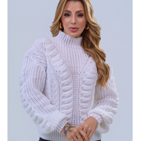 Suéter em Tricô Feminina Lã Premium Gola Alta