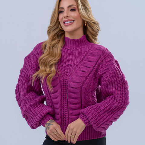 Suéter em Tricô Feminina Lã Premium Gola Alta