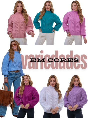Blusa Tricô Feminina Lã Premium Gola Alta | Suéter Quentinho com Tranças | Veste 38 ao 46 Inverno