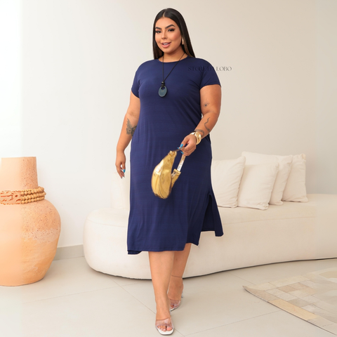 Vestido Midi Plus size Verão Soltinho Fenda Básico Casual 46 ao 56