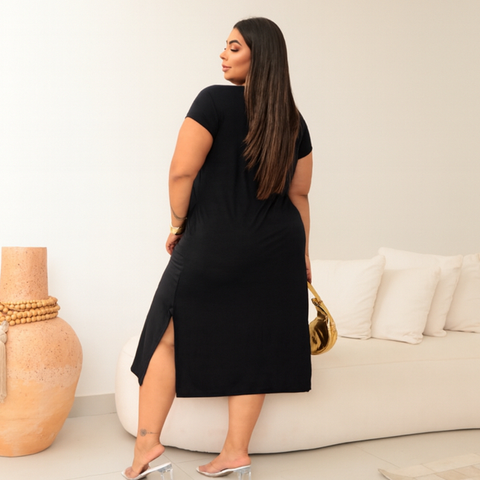 Vestido Midi Plus size Verão Soltinho Fenda Básico Casual 46 ao 56