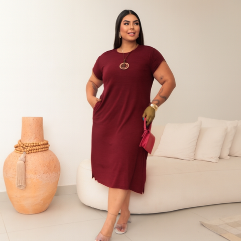 Vestido Midi Plus size Verão Soltinho Fenda Básico Casual 46 ao 56