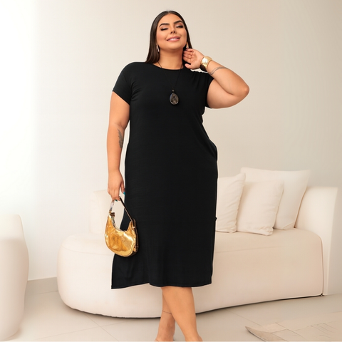 Vestido Feminino Midi Plus Size Soltinho