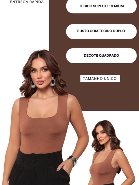 Body kit 2 Feminino Collant Regata Suplex Decote Quadrado Forrado Casual Confortável Moda Elegante
