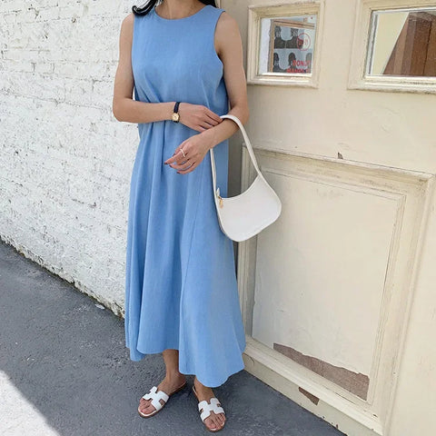 Vestido Plus Size Simples Elegante Cor Sólida Sem Mangas