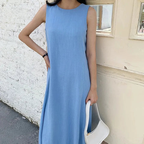 Vestido Plus Size Simples Elegante Cor Sólida Sem Mangas
