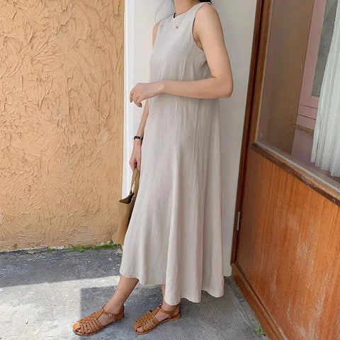 Vestido Plus Size Simples Elegante Cor Sólida Sem Mangas