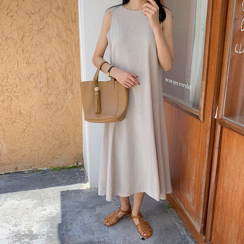 Vestido Plus Size Simples Elegante Cor Sólida Sem Mangas