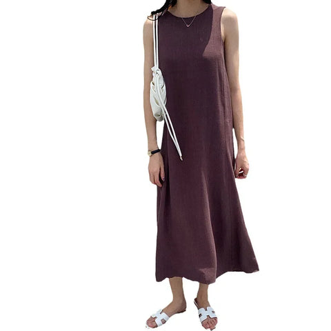 Vestido Plus Size Simples Elegante Cor Sólida Sem Mangas