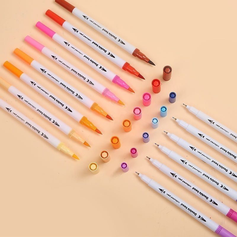 Kit 24/36/48/60/80/100/120 Cores Caneta 2 em 1 Brush Lettering e Ponta Fina Dual Pen Canetinha Colorir Desenho
