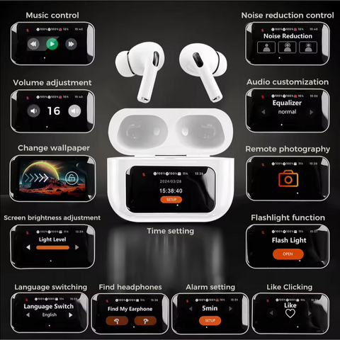 A9 Pro Touch Screen ANC Fones de ouvido sem fio TWS com cancelamento de ruído Bluetooth 5.3