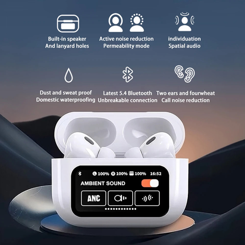 A9 Pro Touch Screen ANC Fones de ouvido sem fio TWS com cancelamento de ruído Bluetooth 5.3