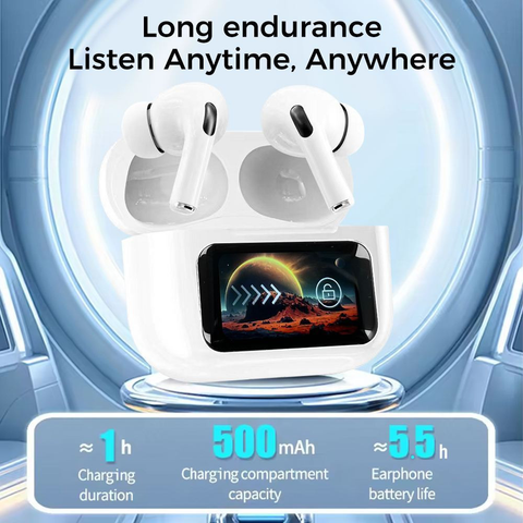 A9 Pro Touch Screen ANC Fones de ouvido sem fio TWS com cancelamento de ruído Bluetooth 5.3