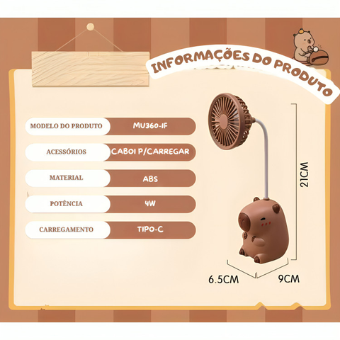 Mini Ventilador De Mesa Portátil Capivara Silencioso de de Mesa Capivara Apontador de Lápis