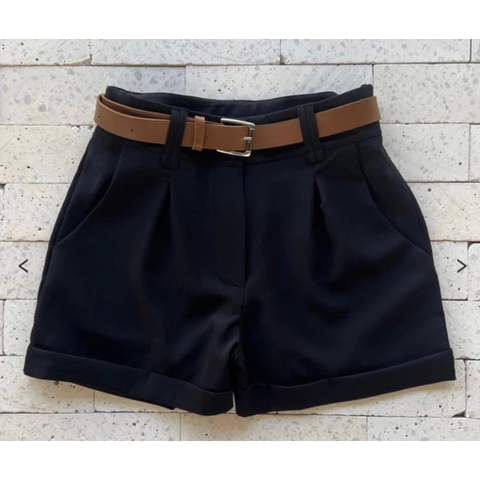 Short Alfaiataria Feminino Social com Cinto Cintura Alta PROMOÇÃO