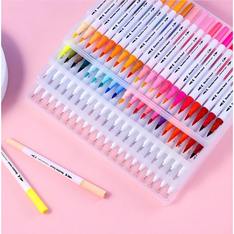 Kit 24/36/48/60/80 Canetas 2 em 1 Brush Lettering e Ponta Fina Dual Pen Canetinha Colorir Desenho
