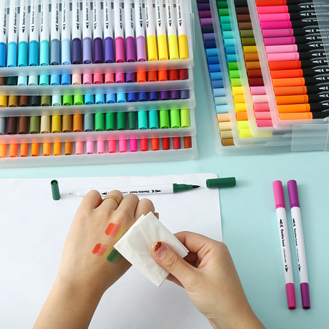 Kit 24/36/48/60/80 Canetas 2 em 1 Brush Lettering e Ponta Fina Dual Pen Canetinha Colorir Desenho