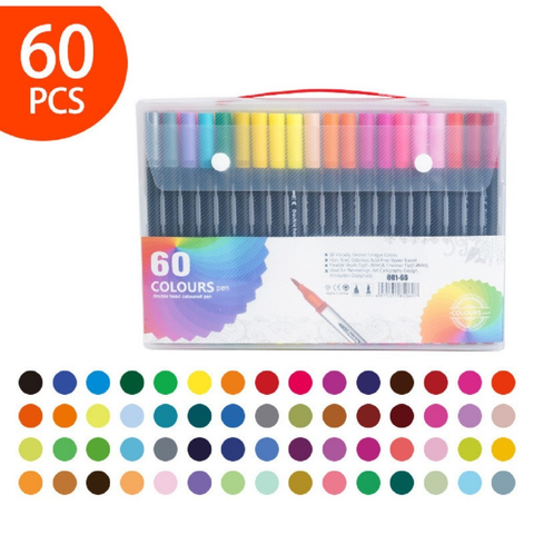 Canetas Coloridas Kit 24/36/48/60/80 Canetas 2 em 1 Ponta Fina