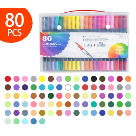 Canetas Coloridas Kit 24/36/48/60/80 Canetas 2 em 1 Ponta Fina