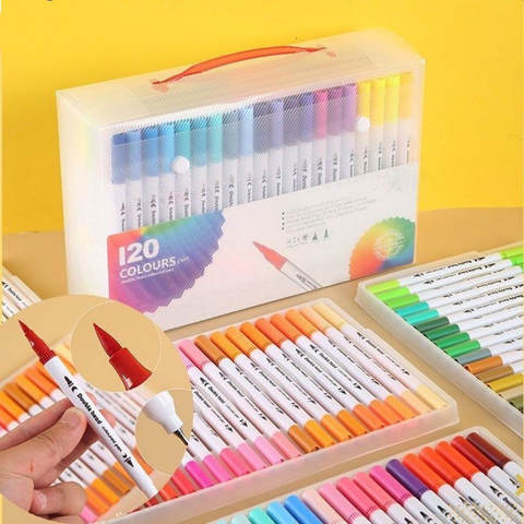 Kit 24/36/48/60/80 Canetas 2 em 1 Brush Lettering e Ponta Fina Dual Pen Canetinha Colorir Desenho