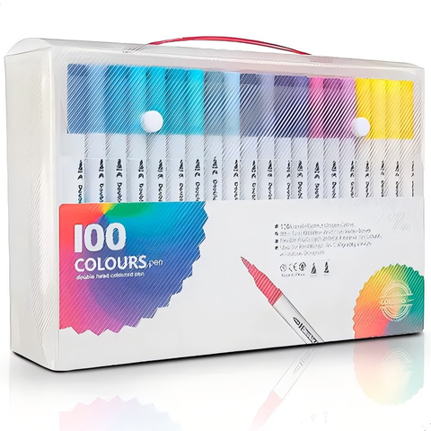 Kit 24/36/48/60/80 Canetas 2 em 1 Brush Lettering e Ponta Fina Dual Pen Canetinha Colorir Desenho