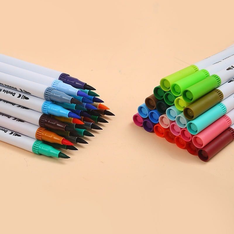 Kit 24/36/48/60/80 Canetas 2 em 1 Brush Lettering e Ponta Fina Dual Pen Canetinha Colorir Desenho
