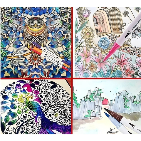 Kit 24/36/48/60/80 Canetas 2 em 1 Brush Lettering e Ponta Fina Dual Pen Canetinha Colorir Desenho