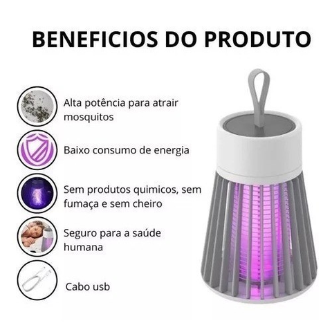 LUMINÁRIA MOSQUITEIRO UV 2 EM 1 | ARMADILHA ELETRÔNICA RECARREGÁVEL | SEM RADIAÇÃO | REPELENTE SILENCIOSO