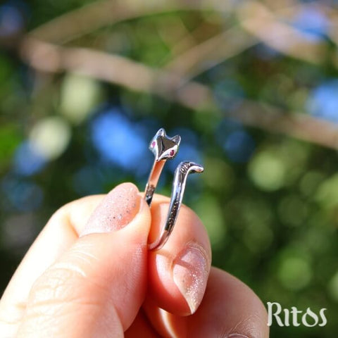 Anel de Raposa Ajustável em Prata-rario10.com.br